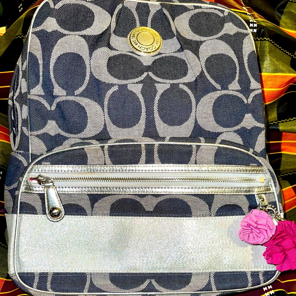Coach Denim and Silver Backpack